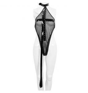 Body 'Coffin' en Résille et Simili Cuir Noirs