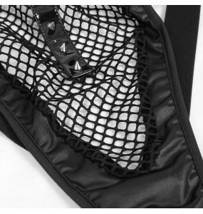 Body 'Coffin' en Résille et Simili Cuir Noirs