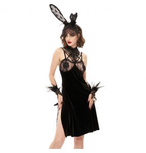Nuisette Sexy 'Melusine' en Dentelle et Velours Noirs