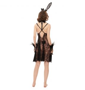 Nuisette Sexy 'Melusine' en Dentelle et Velours Noirs