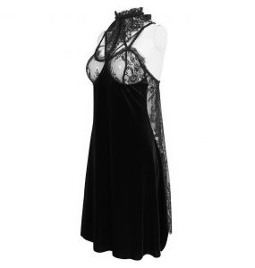 Nuisette Sexy 'Melusine' en Dentelle et Velours Noirs