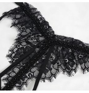 Nuisette Sexy 'Melusine' en Dentelle et Velours Noirs