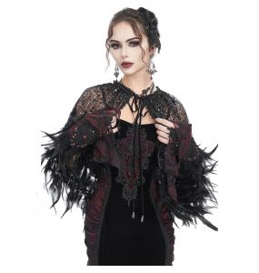 Cape Courte 'Helchen' en Plumes et Paillettes Noires