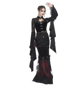 Black and Burgundy 'Modaharius' High Wasted Long Skirt