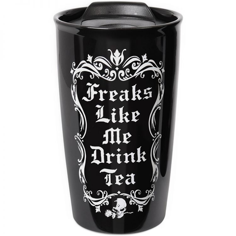 Black 'Freaks Like Me Drink Tea' Double Walled Mug