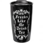 Black 'Freaks Like Me Drink Tea' Double Walled Mug