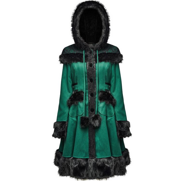 Manteau Gothic Lolita à Capuche 'Dolly' Vert et Noir