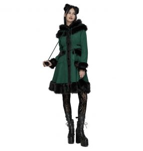 Manteau Gothic Lolita à Capuche 'Dolly' Vert et Noir