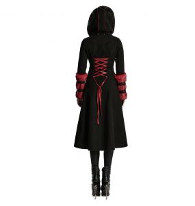 Manteau à Capuche 'Karmay' Noir et Rouge