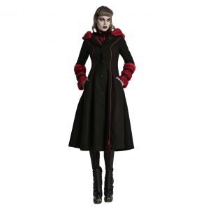 Black and Red 'Karmay' Hooded Coat