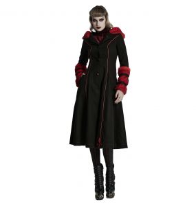 Manteau à Capuche 'Karmay' Noir et Rouge