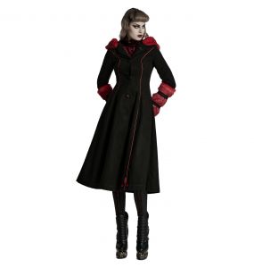 Black and Red 'Karmay' Hooded Coat