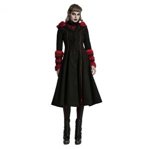Black and Red 'Karmay' Hooded Coat