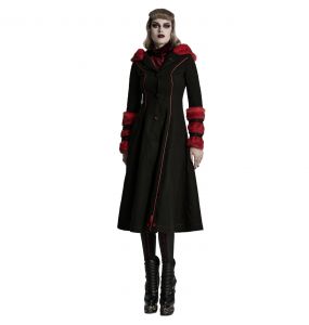 Black and Red 'Karmay' Hooded Coat