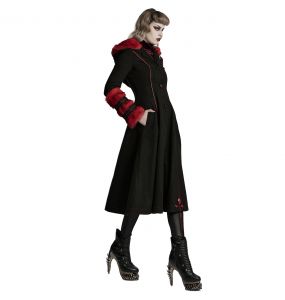 Manteau à Capuche 'Karmay' Noir et Rouge