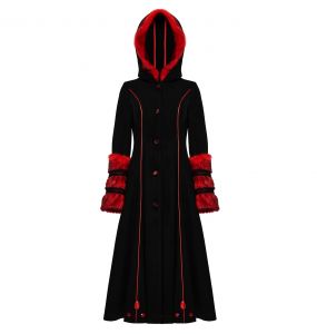 Black and Red 'Karmay' Hooded Coat