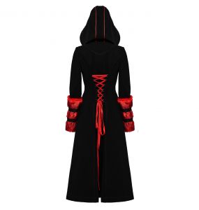 Black and Red 'Karmay' Hooded Coat