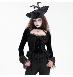 Veste Courte 'Amelie' en Velours Noire et Bordeaux