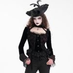 Veste Courte 'Amelie' en Velours Noire et Bordeaux