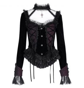 Veste Courte 'Amelie' en Velours Noire et Bordeaux