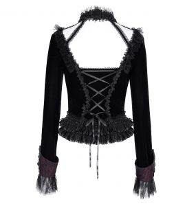 Veste Courte 'Amelie' en Velours Noire et Bordeaux