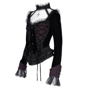 Veste Courte 'Amelie' en Velours Noire et Bordeaux