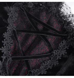 Veste Courte 'Amelie' en Velours Noire et Bordeaux