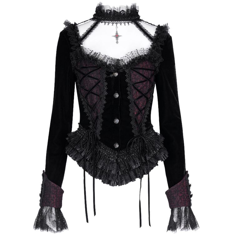 Veste Courte 'Amelie' en Velours Noire et Bordeaux