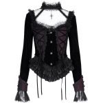 Veste Courte 'Amelie' en Velours Noire et Bordeaux