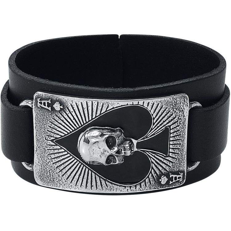 Bracelet 'Ace Of Dead' en Cuir Noir