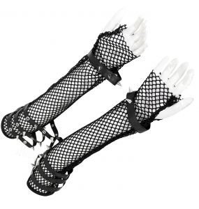 Black Mesh 'Gosvintha' Long Fingerless Gloves