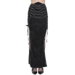 Longue Jupe Fendue 'Midnight Bloom' Noire