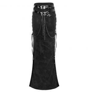 Longue Jupe Fendue 'Midnight Bloom' Noire