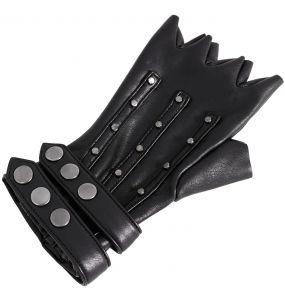 Black Vegan Leather 'Midnight Bloom' Females Fingerless Gloves