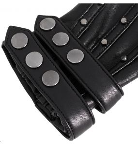 Black Vegan Leather 'Midnight Bloom' Females Fingerless Gloves