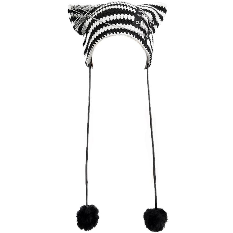Bonnet 'Liuva' Rayé Noir et Blanc