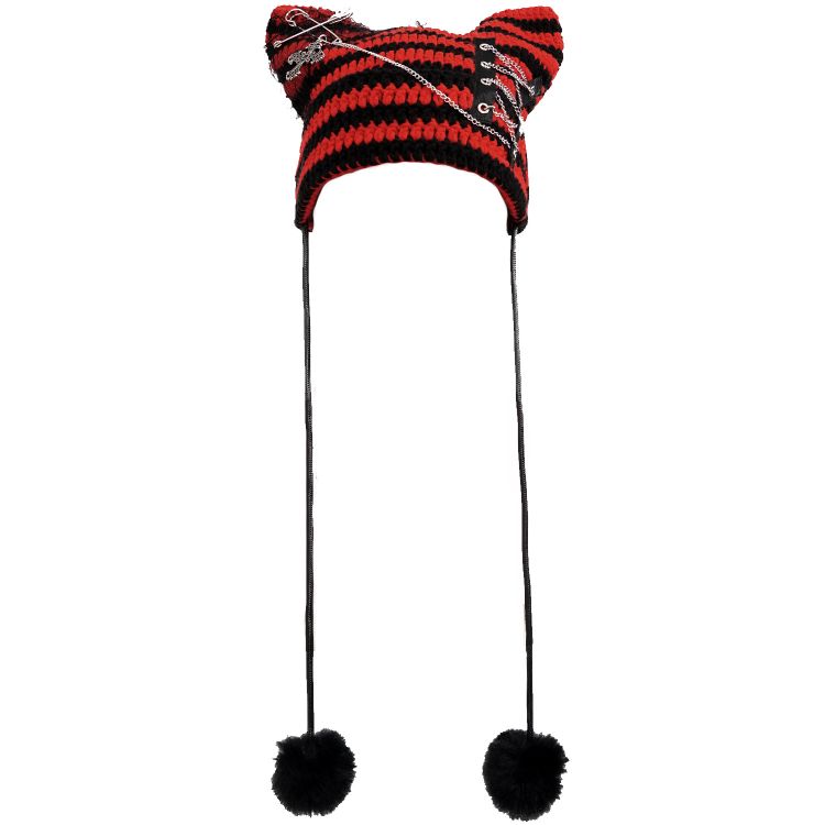 Bonnet 'Liuva' Rayé Noir et Rouge