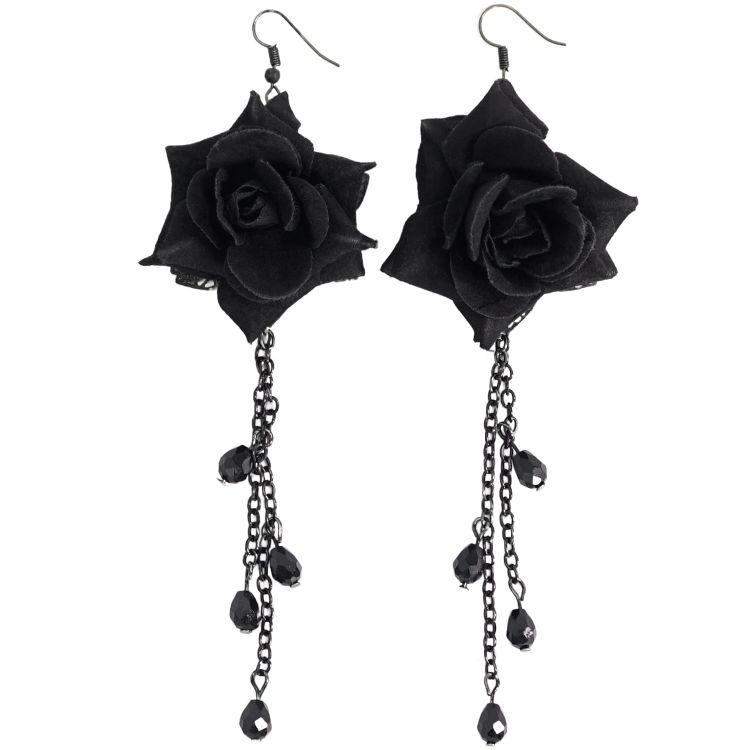 Boucles d'Oreilles 'Black Roses' Noires