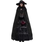 Longue Cape à Capuche 'Darkness' en Dentelle Noire