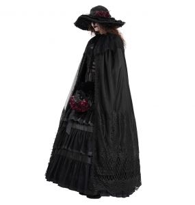 Longue Cape à Capuche 'Darkness' en Dentelle Noire