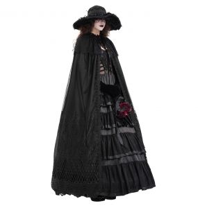 Longue Cape à Capuche 'Darkness' en Dentelle Noire