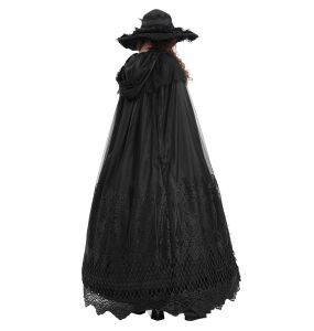 Longue Cape à Capuche 'Darkness' en Dentelle Noire
