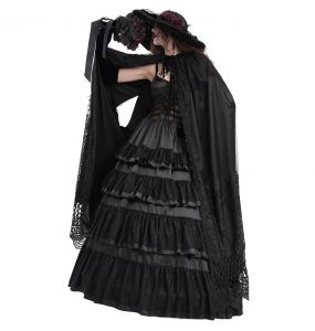 Longue Cape à Capuche 'Darkness' en Dentelle Noire