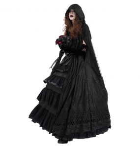 Longue Cape à Capuche 'Darkness' en Dentelle Noire