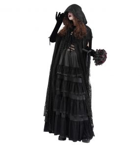 Longue Cape à Capuche 'Darkness' en Dentelle Noire