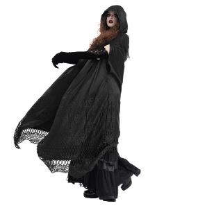 Longue Cape à Capuche 'Darkness' en Dentelle Noire
