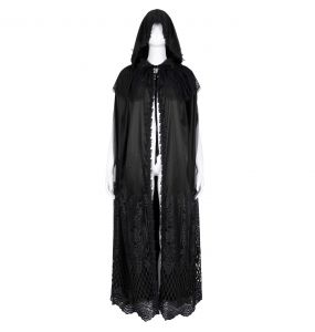 Longue Cape à Capuche 'Darkness' en Dentelle Noire