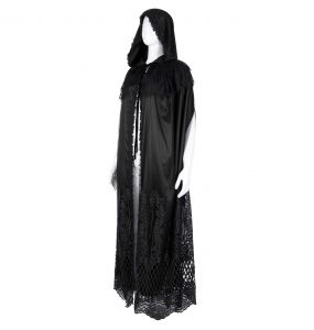 Longue Cape à Capuche 'Darkness' en Dentelle Noire