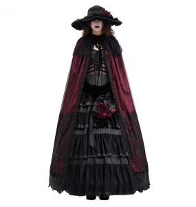 Longue Cape à Capuche 'Glamour' en Dentelle Bordeaux