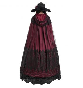 Longue Cape à Capuche 'Glamour' en Dentelle Bordeaux